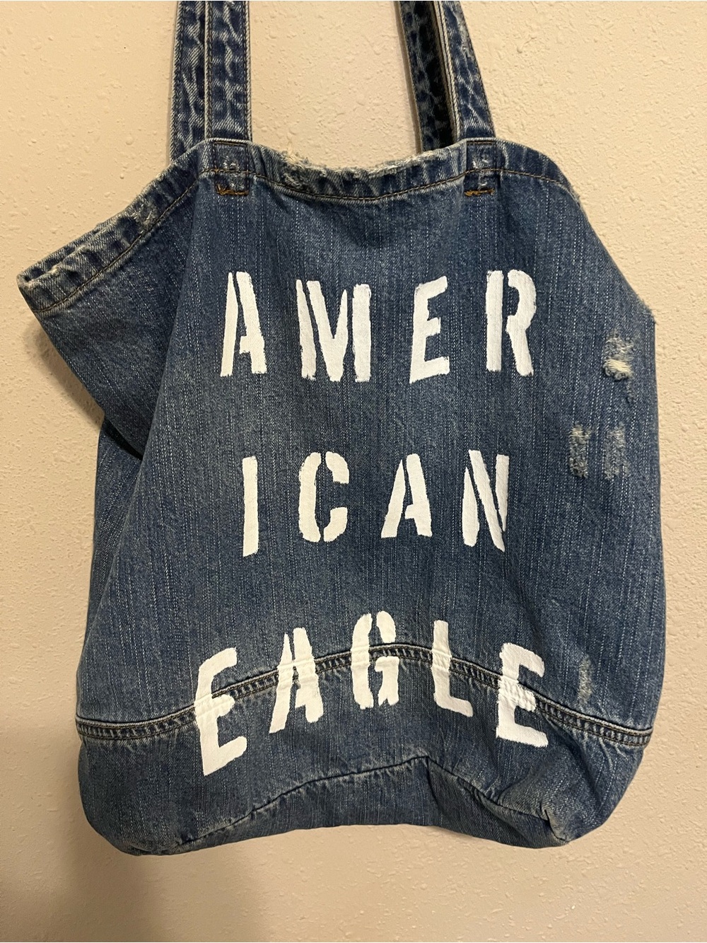 American Eagle Outfitters Distressed Light Blue Denim Tote